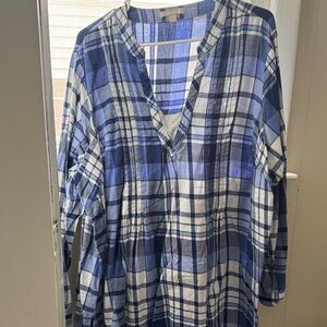 Woman Within Blue and White Plaid Tunic